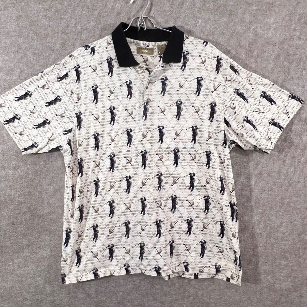 Vintage Natural Issue Golf Polo Shirt Mens L All Over Print Cotton Grandpa Boho